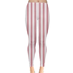 Mattress Ticking Wide Striped Pattern in USA Flag Red and White Leggings 