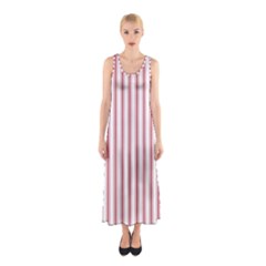 Mattress Ticking Wide Striped Pattern in USA Flag Red and White Sleeveless Maxi Dress