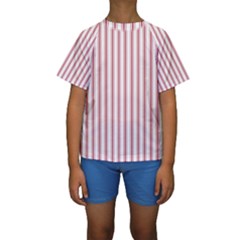 Mattress Ticking Wide Striped Pattern in USA Flag Red and White Kids  Short Sleeve Swimwear