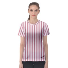 Mattress Ticking Wide Striped Pattern in USA Flag Red and White Women s Sport Mesh Tee