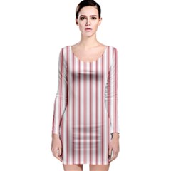 Mattress Ticking Wide Striped Pattern in USA Flag Red and White Long Sleeve Bodycon Dress