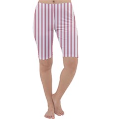 Mattress Ticking Wide Striped Pattern In Usa Flag Red And White Cropped Leggings  by PodArtist