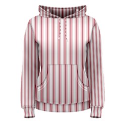 Mattress Ticking Wide Striped Pattern in USA Flag Red and White Women s Pullover Hoodie