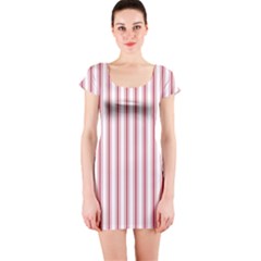 Mattress Ticking Wide Striped Pattern in USA Flag Red and White Short Sleeve Bodycon Dress
