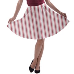 Mattress Ticking Wide Striped Pattern in USA Flag Red and White A-line Skater Skirt