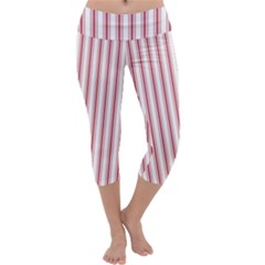 Mattress Ticking Wide Striped Pattern in USA Flag Red and White Capri Yoga Leggings