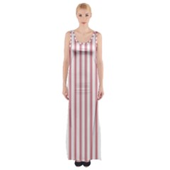 Mattress Ticking Wide Striped Pattern in USA Flag Red and White Maxi Thigh Split Dress