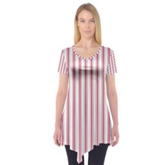 Mattress Ticking Wide Striped Pattern in USA Flag Red and White Short Sleeve Tunic 