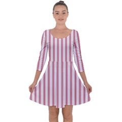 Mattress Ticking Wide Striped Pattern in USA Flag Red and White Quarter Sleeve Skater Dress