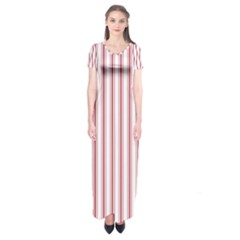 Mattress Ticking Wide Striped Pattern in USA Flag Red and White Short Sleeve Maxi Dress