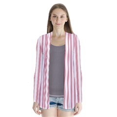 Mattress Ticking Wide Striped Pattern in USA Flag Red and White Drape Collar Cardigan