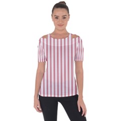 Mattress Ticking Wide Striped Pattern in USA Flag Red and White Short Sleeve Top