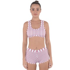 Mattress Ticking Wide Striped Pattern in USA Flag Red and White Racerback Boyleg Bikini Set