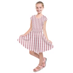 Mattress Ticking Wide Striped Pattern in USA Flag Red and White Kids  Short Sleeve Dress