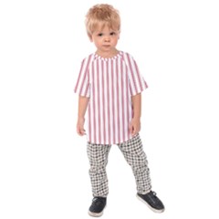 Mattress Ticking Wide Striped Pattern in USA Flag Red and White Kids Raglan Tee