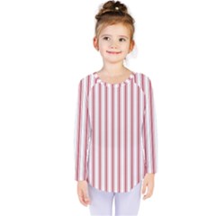 Mattress Ticking Wide Striped Pattern in USA Flag Red and White Kids  Long Sleeve Tee
