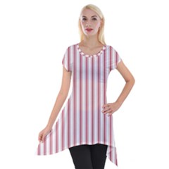 Mattress Ticking Wide Striped Pattern in USA Flag Red and White Short Sleeve Side Drop Tunic