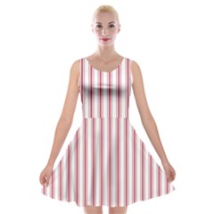 Mattress Ticking Wide Striped Pattern in USA Flag Red and White Velvet Skater Dress