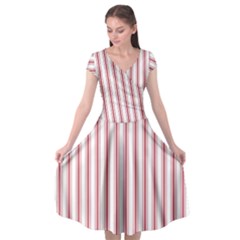 Mattress Ticking Wide Striped Pattern in USA Flag Red and White Cap Sleeve Wrap Front Dress