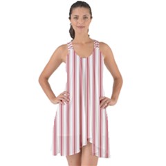 Mattress Ticking Wide Striped Pattern in USA Flag Red and White Show Some Back Chiffon Dress