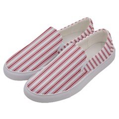 Mattress Ticking Wide Striped Pattern in USA Flag Red and White Men s Canvas Slip Ons