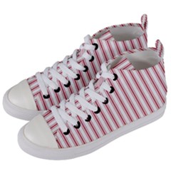 Mattress Ticking Wide Striped Pattern In Usa Flag Red And White Women s Mid-top Canvas Sneakers by PodArtist