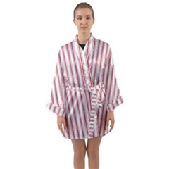 Mattress Ticking Wide Striped Pattern in USA Flag Red and White Long Sleeve Kimono Robe
