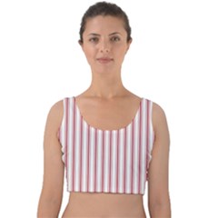 Mattress Ticking Wide Striped Pattern in USA Flag Red and White Velvet Crop Top