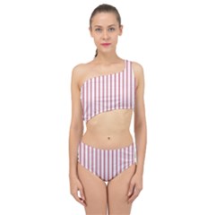 Mattress Ticking Wide Striped Pattern in USA Flag Red and White Spliced Up Two Piece Swimsuit