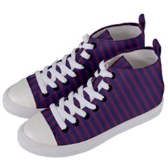 Mattress Ticking Wide Striped Pattern In Usa Flag Blue And Red Women s Mid-top Canvas Sneakers by PodArtist