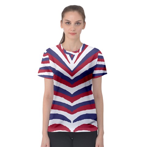 Us United States Red White And Blue American Zebra Strip Women s Sport Mesh Tee by PodArtist