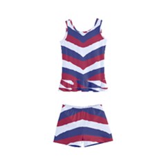 Us United States Red White And Blue American Zebra Strip Kid s Boyleg Swimsuit by PodArtist