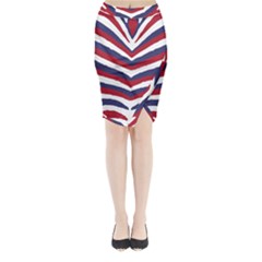 Us United States Red White And Blue American Zebra Strip Midi Wrap Pencil Skirt by PodArtist