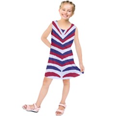 Us United States Red White And Blue American Zebra Strip Kids  Tunic Dress by PodArtist