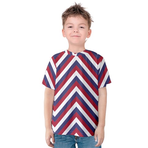 United States Red White And Blue American Jumbo Chevron Stripes Kids  Cotton Tee by PodArtist