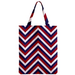 United States Red White And Blue American Jumbo Chevron Stripes Zipper Classic Tote Bag by PodArtist