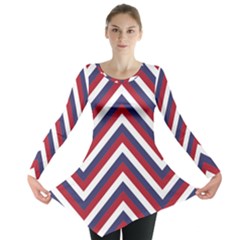 United States Red White And Blue American Jumbo Chevron Stripes Long Sleeve Tunic  by PodArtist
