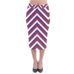 United States Red White And Blue American Jumbo Chevron Stripes Velvet Midi Pencil Skirt by PodArtist