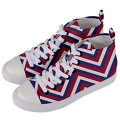 United States Red White And Blue American Jumbo Chevron Stripes Women s Mid-top Canvas Sneakers by PodArtist
