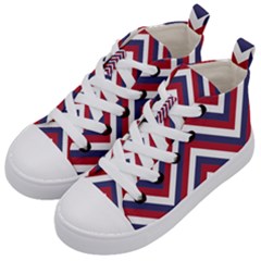 United States Red White And Blue American Jumbo Chevron Stripes Kid s Mid-top Canvas Sneakers by PodArtist