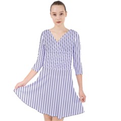 Mattress Ticking Narrow Striped Pattern In Usa Flag Blue And White Quarter Sleeve Front Wrap Dress