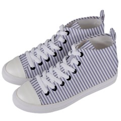 Mattress Ticking Narrow Striped Pattern In Usa Flag Blue And White Women s Mid-top Canvas Sneakers by PodArtist