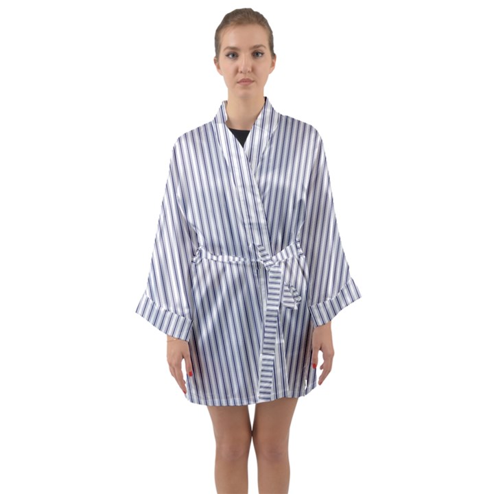 Mattress Ticking Narrow Striped Pattern in USA Flag Blue and White Long Sleeve Kimono Robe