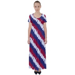 Ny Usa Candy Cane Skyline In Red White & Blue High Waist Short Sleeve Maxi Dress by PodArtist