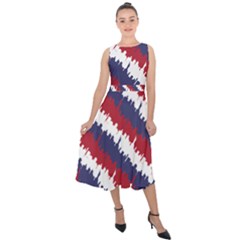 Ny Usa Candy Cane Skyline In Red White & Blue Midi Tie-back Chiffon Dress by PodArtist