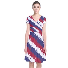 Ny Usa Candy Cane Skyline In Red White & Blue Short Sleeve Front Wrap Dress by PodArtist