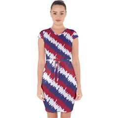 Ny Usa Candy Cane Skyline In Red White & Blue Capsleeve Drawstring Dress 