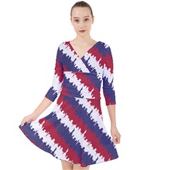 Ny Usa Candy Cane Skyline In Red White & Blue Quarter Sleeve Front Wrap Dress by PodArtist