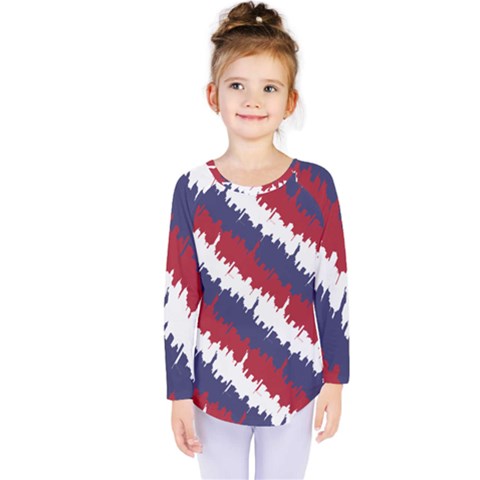 Ny Usa Candy Cane Skyline In Red White & Blue Kids  Long Sleeve Tee by PodArtist