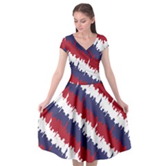 Ny Usa Candy Cane Skyline In Red White & Blue Cap Sleeve Wrap Front Dress by PodArtist